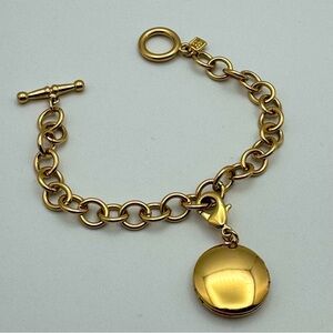 Gold Tone Charm Bracelet w Opening Locket Toggle Clasp